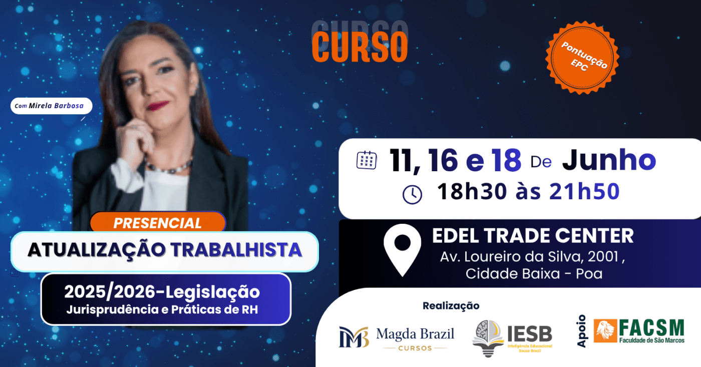 Imagem do curso CURSO DE ATUALIZAÇÃO TRABALHISTA 2026-Legislação, Jurisprudência e Práticas de RH