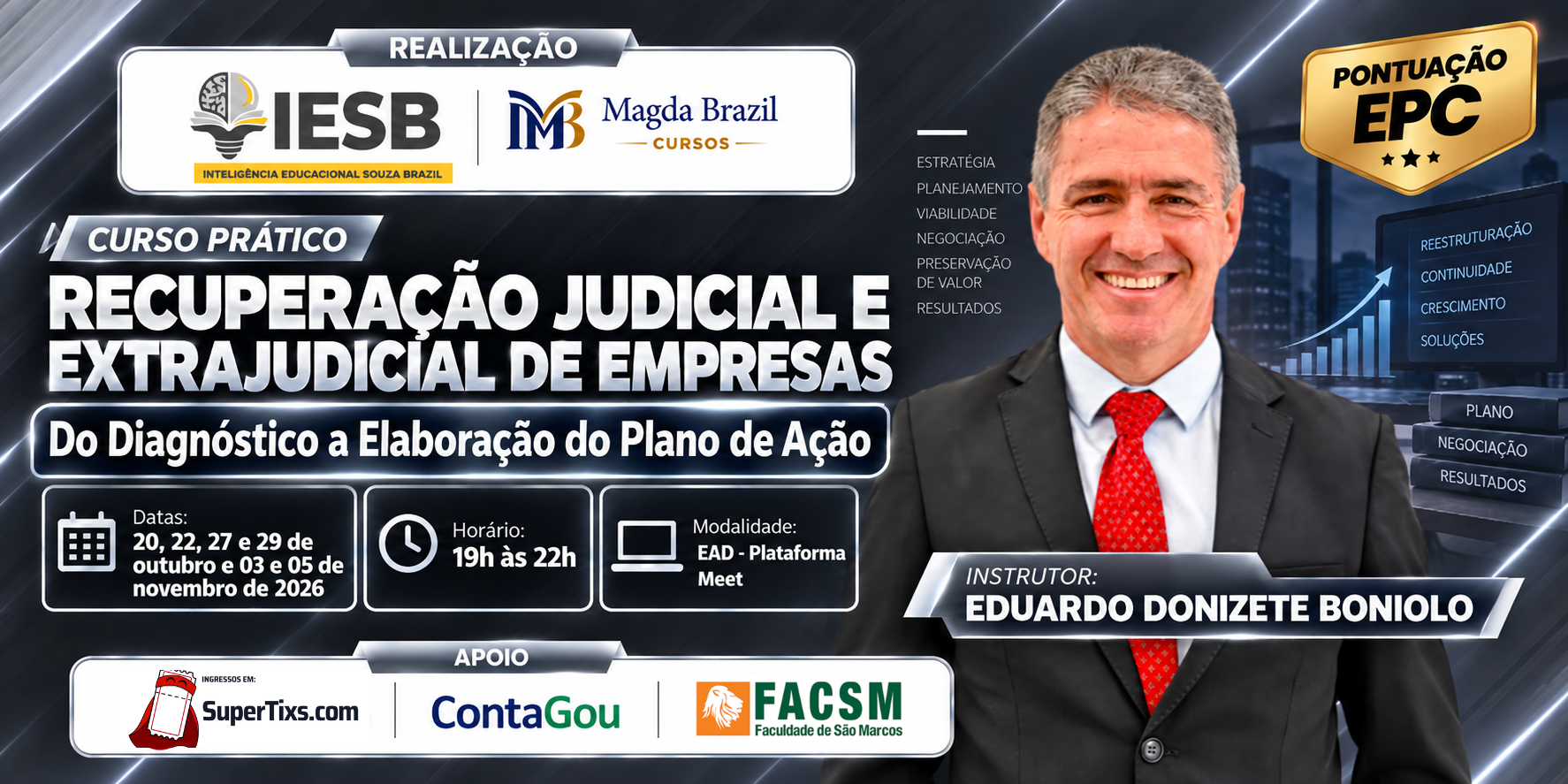Imagem do curso Curso Recuperação Judicial e Extrajudicial de Empresas: Do Diagnóstico a Elaboração do Plano de Ação