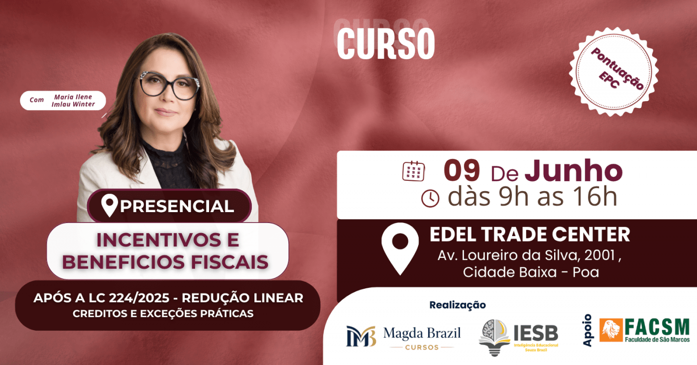 Imagem do curso INCENTIVOS E BENEFÍCIOS FISCAIS APÓS A LC 224/2025: REDUÇÃO LINEAR, CRÉDITOS E EXCEÇÕES NA PRÁTICA